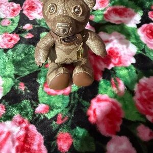 Coach Brown Teddy Bear Keychain with Gold Charm